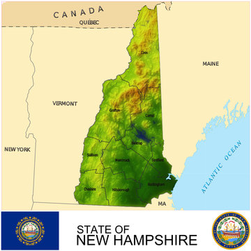 New Hampshire USA counties name location map background