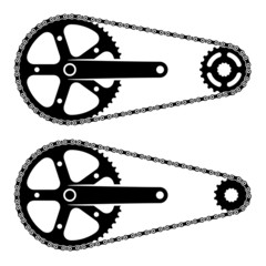 vector bicycle chain sprocket transmission silhouettes - obrazy, fototapety, plakaty