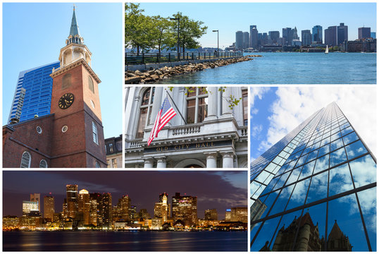 Boston Massachusetts famous landmarks picture collage - USA