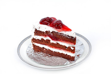 Strawberry cake on a white background.