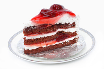 Strawberry cake on a white background.