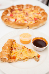 seafood sausage pizza - selective focus