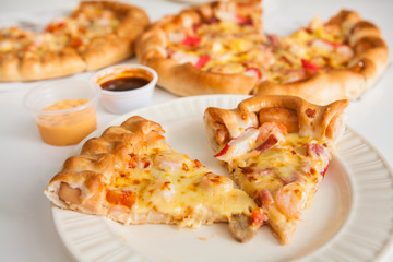 seafood sausage pizza - selective focus