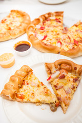 seafood sausage pizza - selective focus