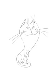 Contour for coloring of lovely cat on isolated white - 54493102