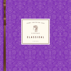 Vintage card with the stylized flowers. Violet