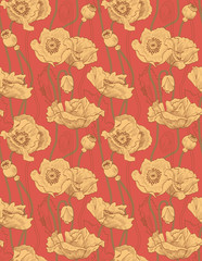 Vintage seamless orange pattern. Poppies