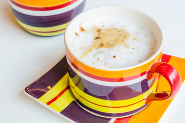 Cappuccino in colorful cup
