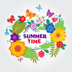 Light summer background with colorful wild flowers