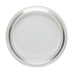 Clean empty petri dish isolated on white, top view