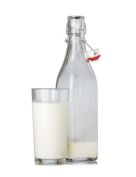 Fresh milk glass and bottle with vintage swing top