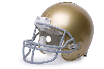 Gold football helmet isolated on a white background