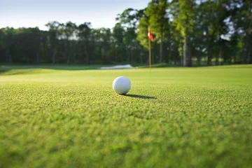 Foto op Plexiglas Golf Close up van golfbal op green