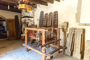 Loom with threads  in monastery in Crete, Greece