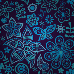 Colorful floral seamless pattern in cartoon style. Seamless patt