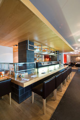 The cozy cafe with modern interior.