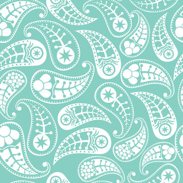 Seamless paisley texture in blue, vector
