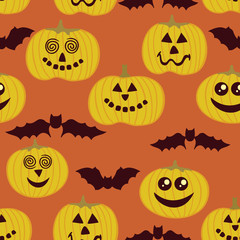 Halloween seamless texture with pumpkin and bats