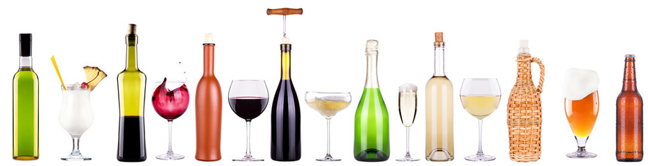 wine, champagne, beer, cocktail set