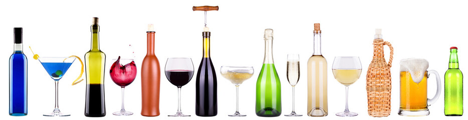 wine, champagne, beer, cocktail set