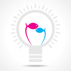 Blue and pink fish make filament of  an electric light bulb