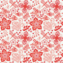 Colorful floral seamless pattern in cartoon style. Seamless patt