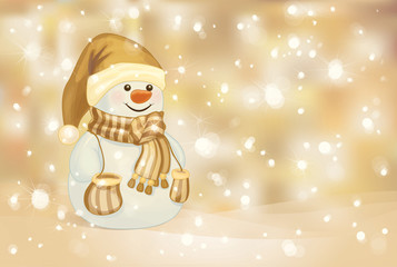 Vector of happy snowman on golden background.