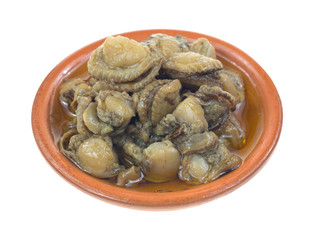 Smoked scallops in small dish