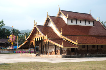 Ancient Thai church made on teak woods.