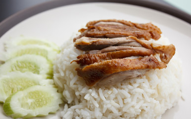 Roast Duck over Rice with cucumber
