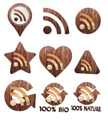 wifi symbol set of wooden 3d buttons