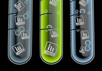 analyse German for analysis icon  in three test glasses