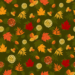Luxuriant seamless pattern with autumn leaves