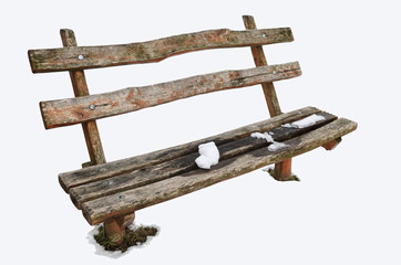 Isolated Wooden Bench with Snow