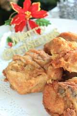 fried chiciken and ornamets for Christmas food image