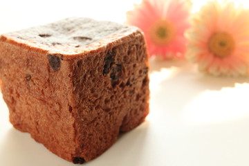 close up home bakery chocolate cube bread