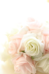 Obraz na płótnie Canvas close up of hand made ribbon flower bouquet for wedding image