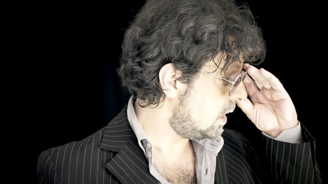 Old man mafia killer look in camera angry