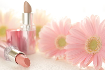 Beautiful gerbera in pastel color with lipsticks