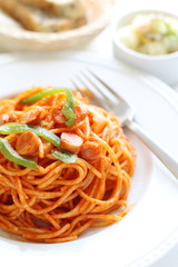 Italian food, sausage and tomato sauce Spaghetti
