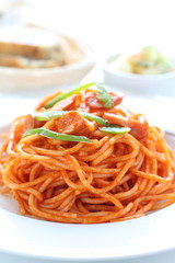 Italian food, sausage and tomato sauce Spaghetti