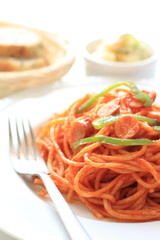 Italian food, sausage and tomato sauce Spaghetti