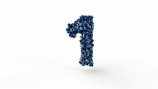 3d morphing number particles countdown, over white background