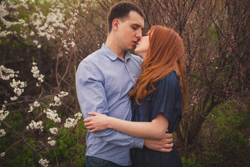Naklejka na ściany i meble couple kissing among the flowering trees