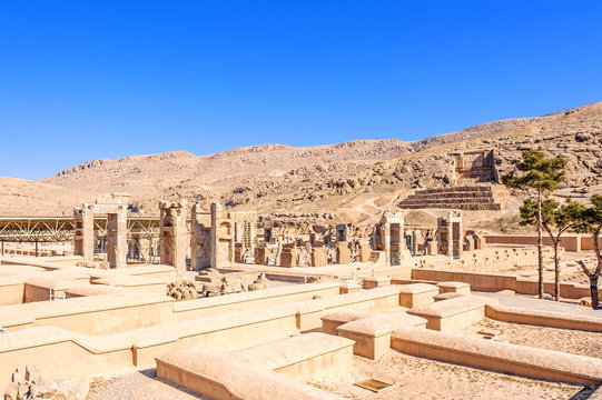 Scenic view of the Xerxes palace in Persepolis, Shiraz, Iran.