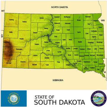 South Dakota USA counties name location map background