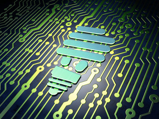 Business concept: Energy Saving Lamp on circuit board background