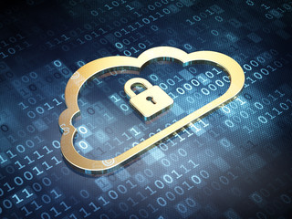 Cloud computing concept: Golden Cloud With Padlock on digital ba