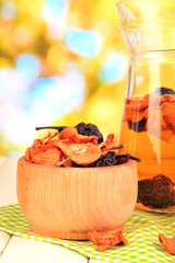 Assorted dried fruits in bowl and compote of dried fruits