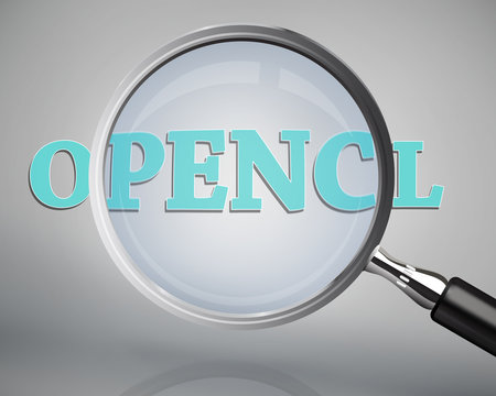 Magnifying glass showing opencl word